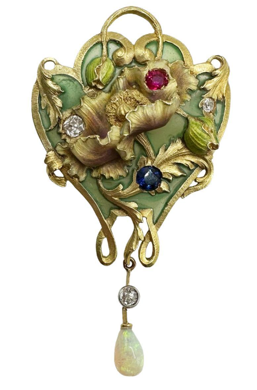 Art Nouveau Pendant Brooch with Poppy Flower Pattern