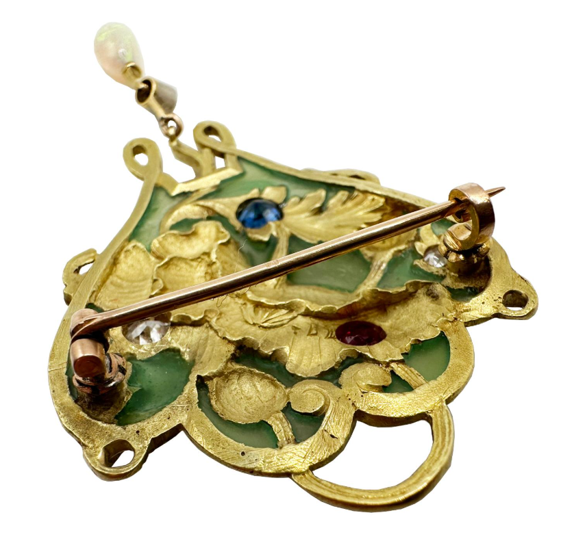 Art Nouveau Pendant Brooch with Poppy Flower Pattern