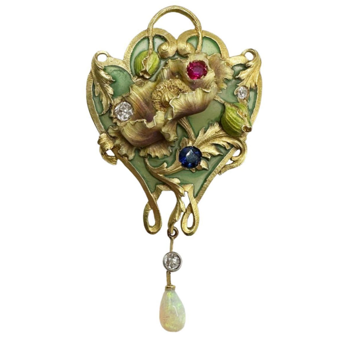 Art Nouveau Pendant Brooch with Poppy Flower Pattern