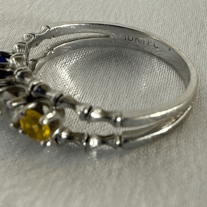 Antique Art Deco 10k White Gold & 4 Color Gemstone Ring for Women Size 5.75 image 10