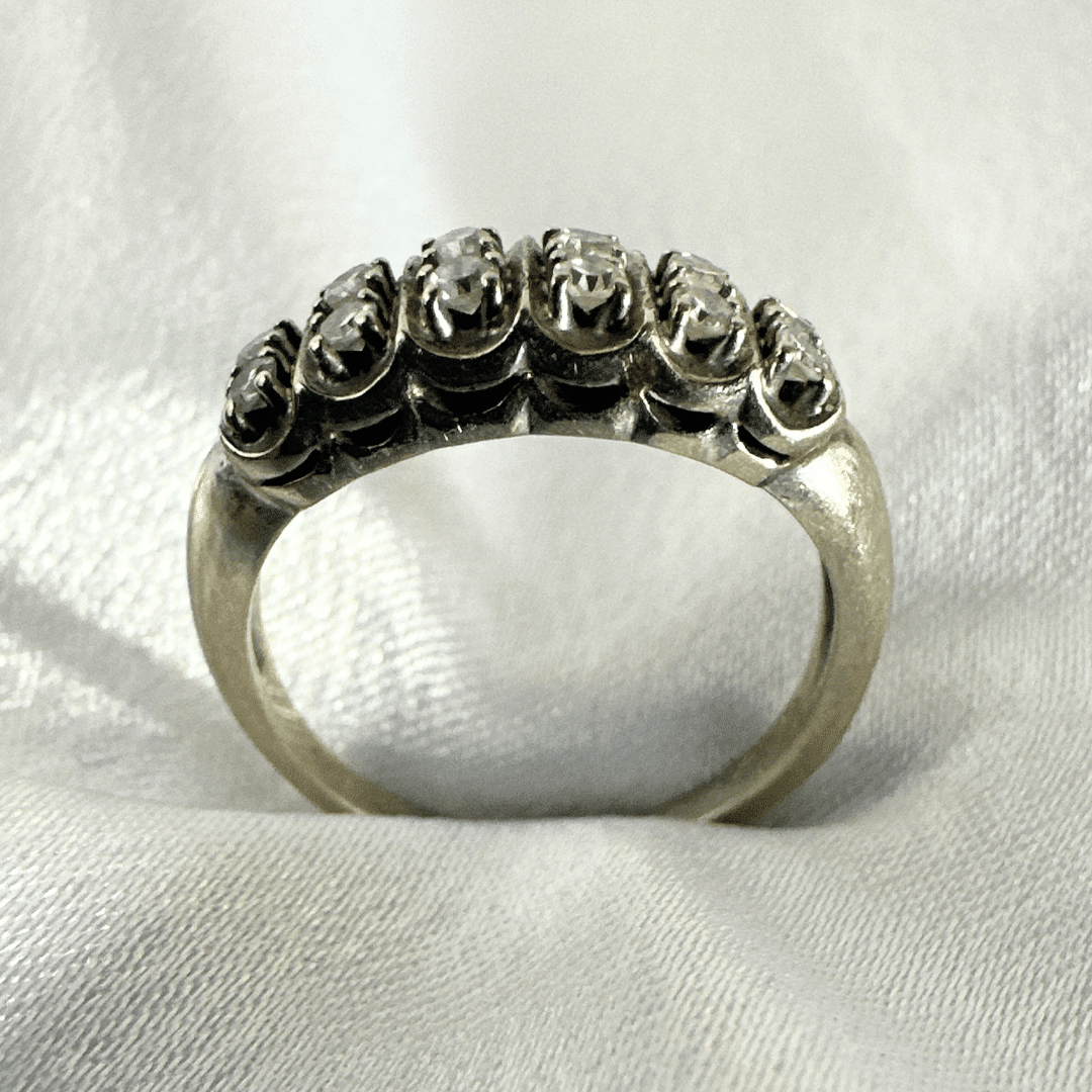 Antique Art Deco 14k White Gold & 12 Diamonds Ring for Women Size 5.75 image 6