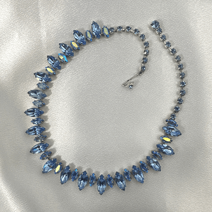 Vintage Light Blue Rhinestone Beautiful Necklace Earrings Vintage Fashion jewelry Set image 2