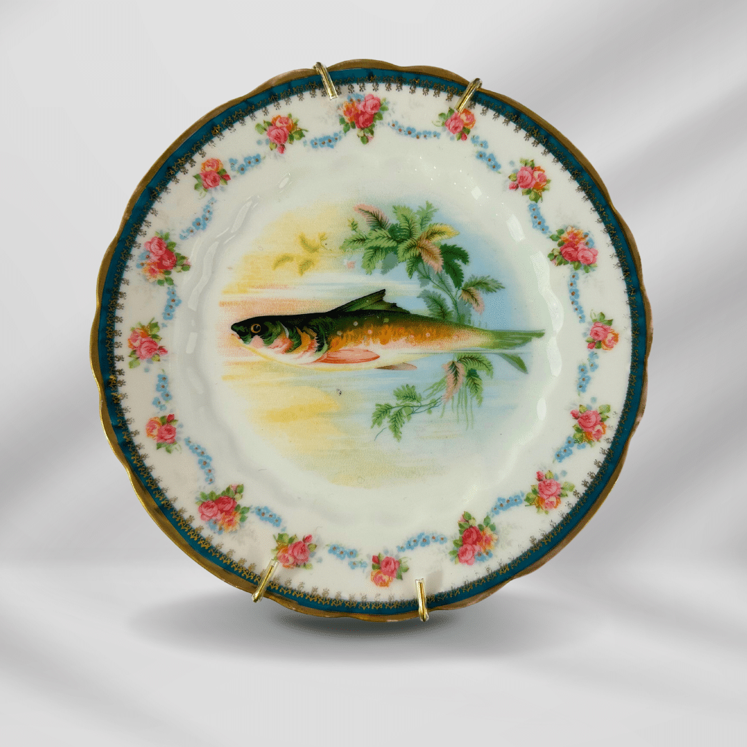 1800th Century Austria Hand painted Fish Porcelain Platter Set 12 plate image 11