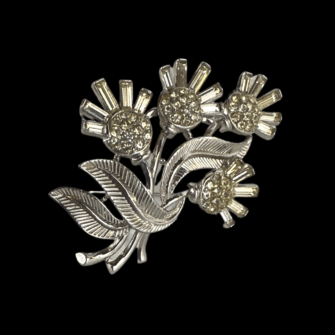 Elegant Vintage Trifari Rhinestone Flowers Pin image 1