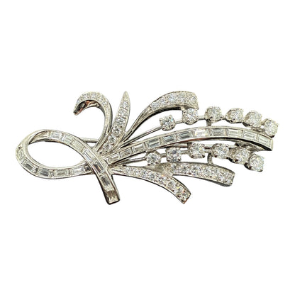 Statement 14K White Gold Diamond Spray Brooch Mid-Century Floral Design.