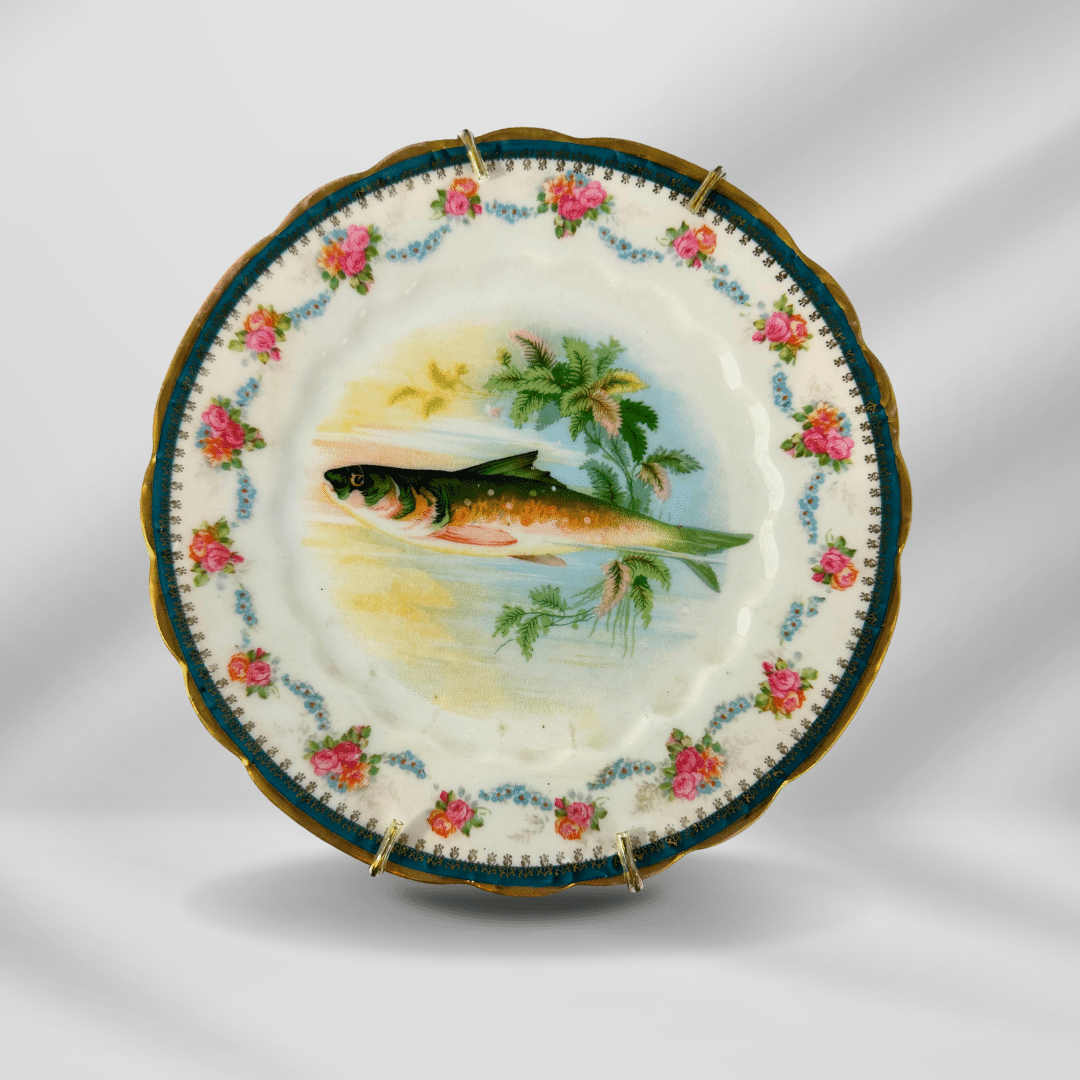 1800th Century Austria Hand painted Fish Porcelain Platter Set 12 plate image 4