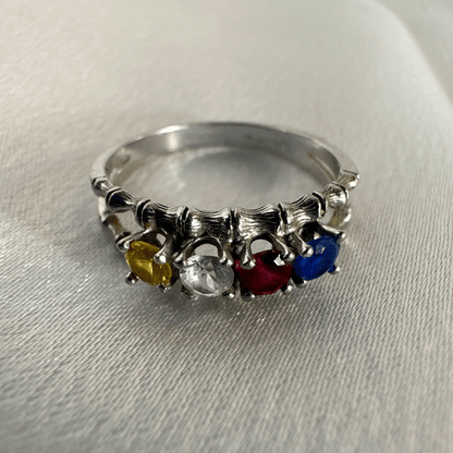 Antique Art Deco 10k White Gold & 4 Color Gemstone Ring for Women Size 5.75 image 7