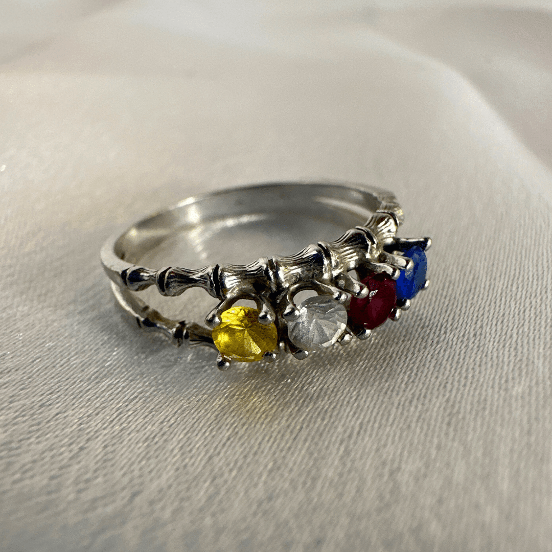 Antique Art Deco 10k White Gold & 4 Color Gemstone Ring for Women Size 5.75 image 8