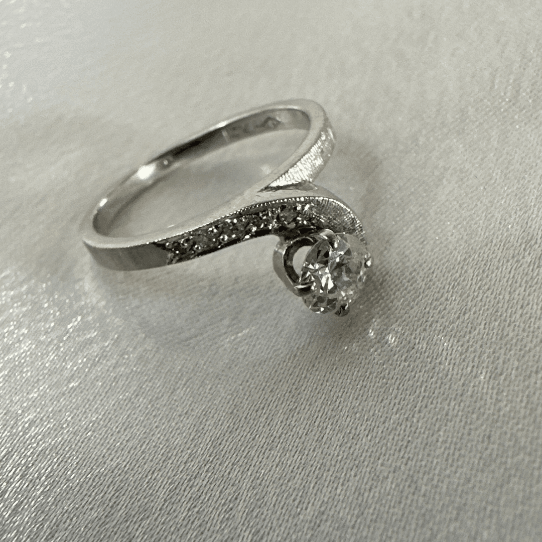 Art Deco 14k White Gold Natural Old European Diamond Ring Size 5.75 image 3