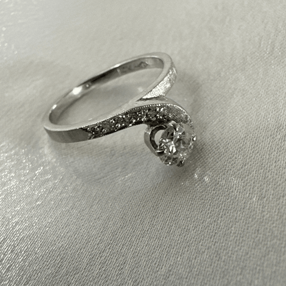 Art Deco 14k White Gold Natural Old European Diamond Ring Size 5.75 image 3
