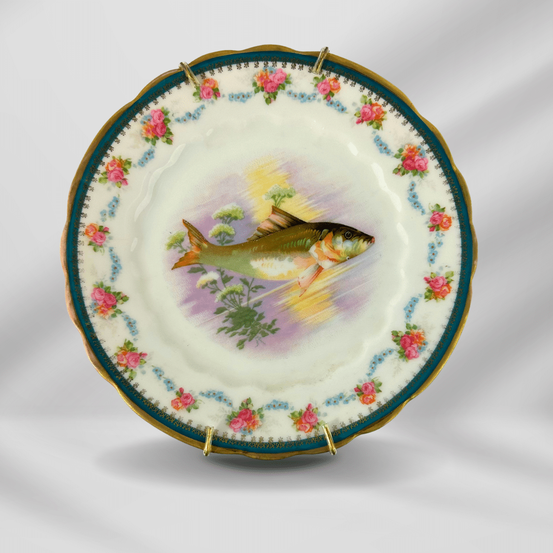 1800th Century Austria Hand painted Fish Porcelain Platter Set 12 plate image 10