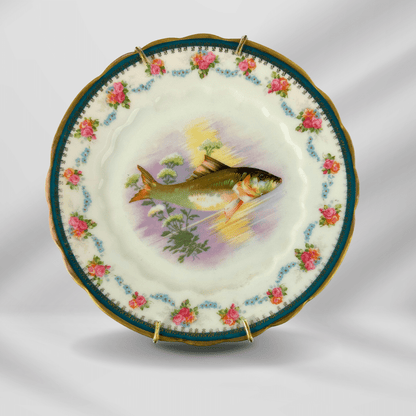 1800th Century Austria Hand painted Fish Porcelain Platter Set 12 plate image 10
