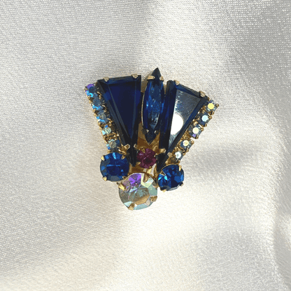 Vintage Julianna Earrings Blue Cut Glass and Rhinestone Earrings image 4