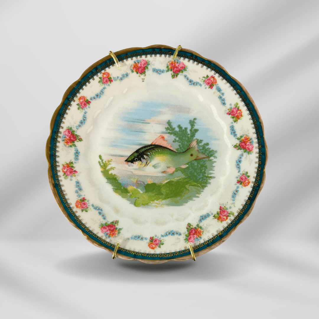 1800th Century Austria Hand painted Fish Porcelain Platter Set 12 plate image 1