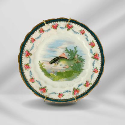 1800th Century Austria Hand painted Fish Porcelain Platter Set 12 plate image 1