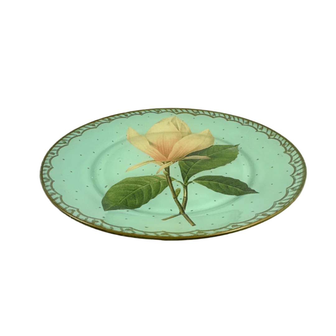 Vintage Decorative Reverse Painted Gold Train Plate With Flower image 1