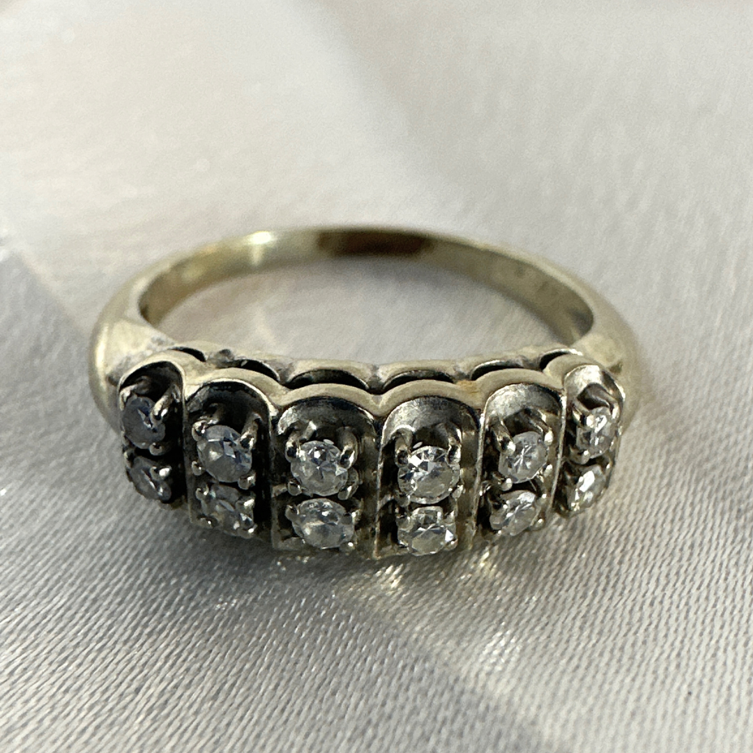 Antique Art Deco 14k White Gold & 12 Diamonds Ring for Women Size 5.75 image 4