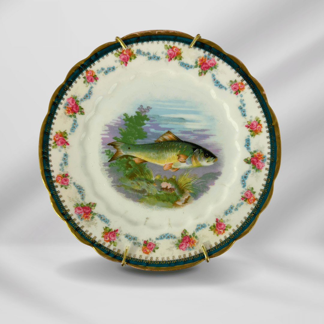 1800th Century Austria Hand painted Fish Porcelain Platter Set 12 plate image 7