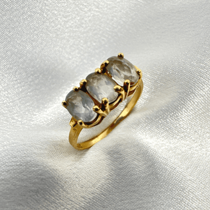 Antique 14K Yellow Gold Clear Crystal Ring Size 7 For Women image 4