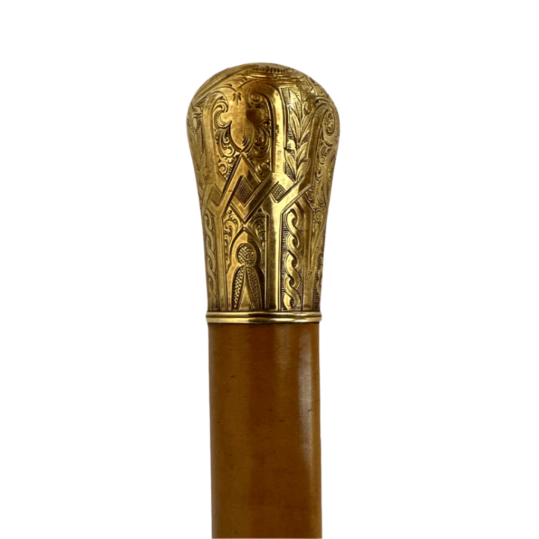 Antique Skinner Gold Plated Knob Handle Walking Stick Cane Light Brown (Possible Gold) image 0