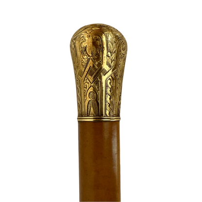 Antique Skinner Gold Plated Knob Handle Walking Stick Cane Light Brown (Possible Gold) image 0