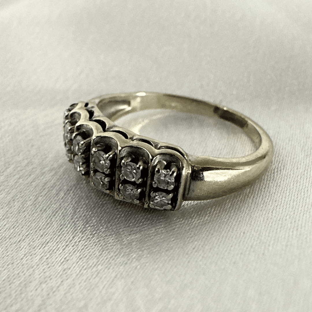 Antique Art Deco 14k White Gold & 12 Diamonds Ring for Women Size 5.75 image 8