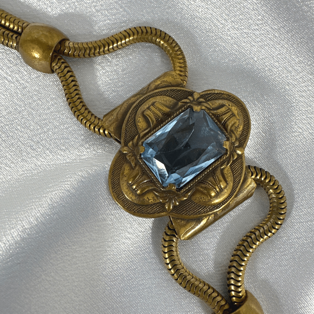 Antique Cut Glass Bronze Bracelet - Vintage Beauty with Exquisite Glass Detailing image 3
