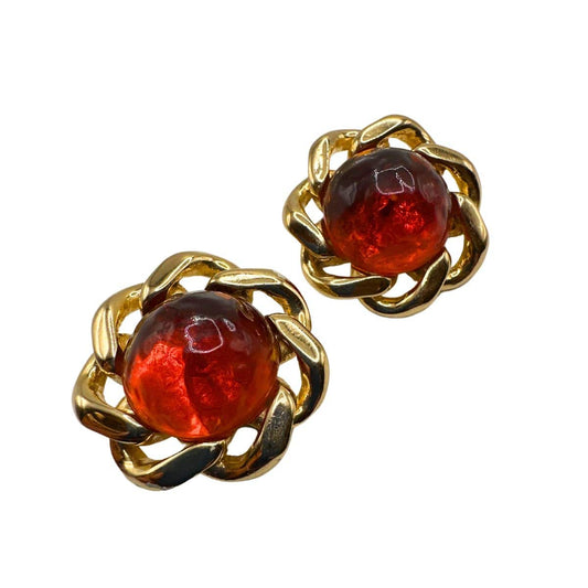 Antique Vintage Ciner Clip-On Orange Glass Earrings - Timeless Elegance image 2