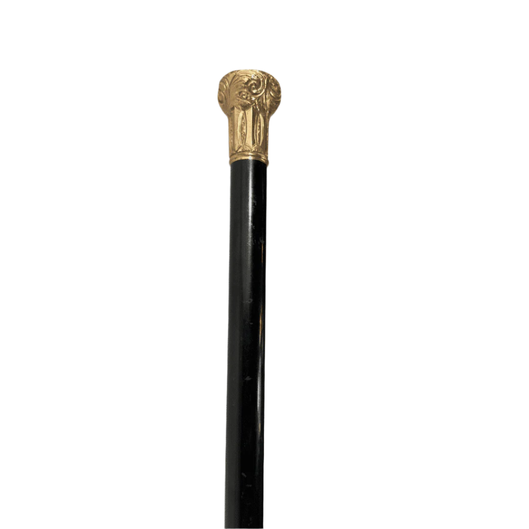 Elegant Antique Carved Gold Plate Knob Handle Best Hallifax Walking Stick Cane Black Signed (Possible Gold) image 1