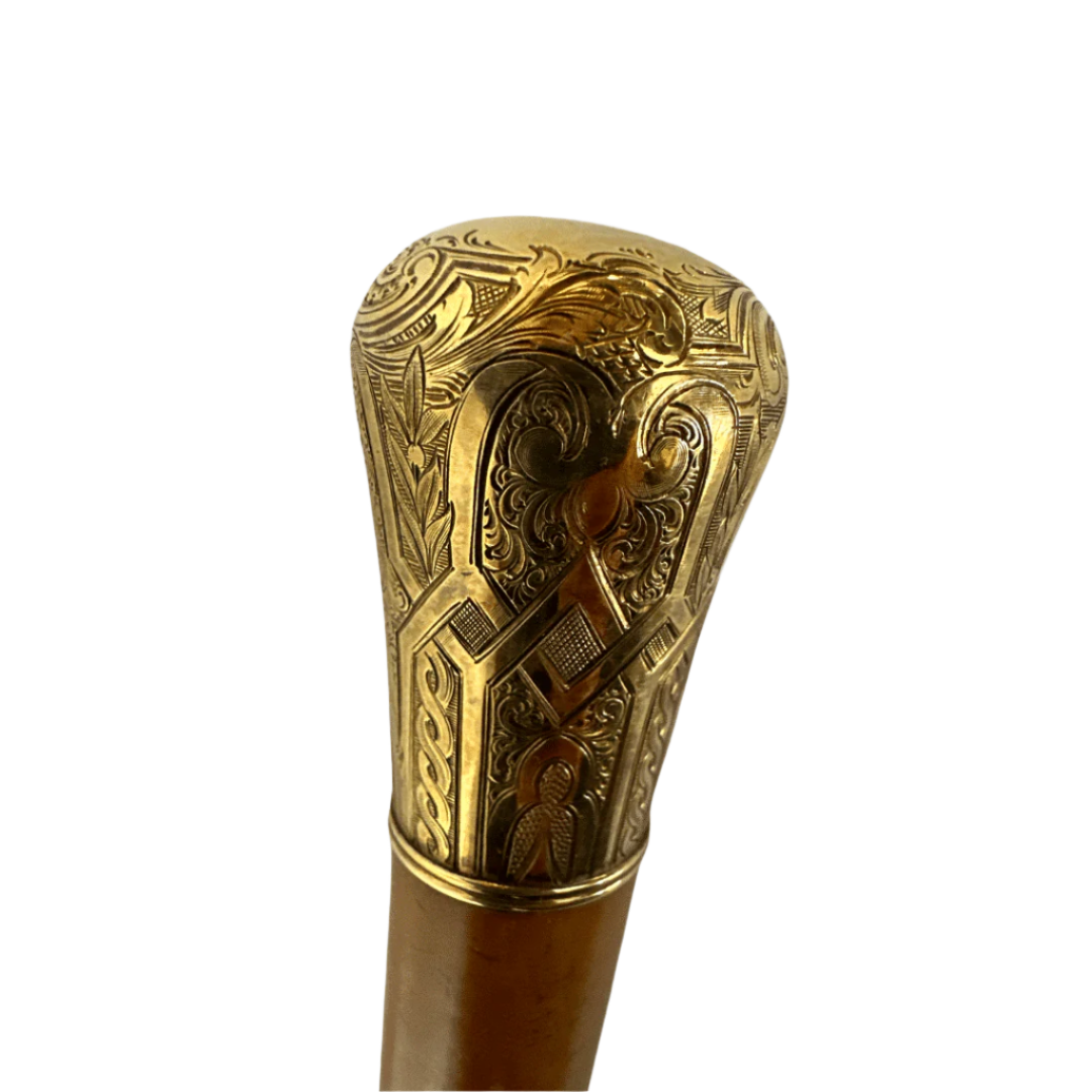 Antique Skinner Gold Plated Knob Handle Walking Stick Cane Light Brown (Possible Gold) image 1