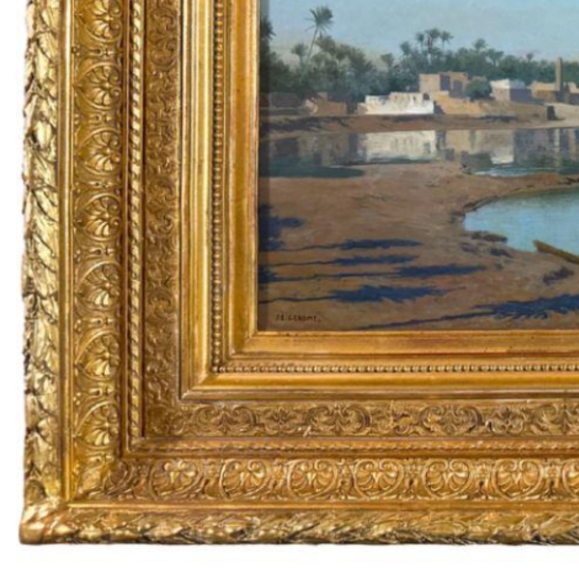 "Afternoon Along the Nile" by Jeon-Leon Gerome, with Antique Frame, Signature Detail