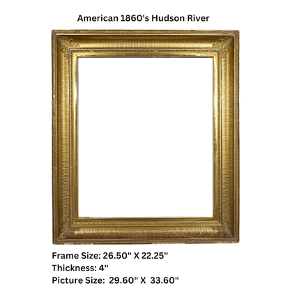 American 1860's Hudson River Antique Frame Antique Painting Gold Frame - Measurements