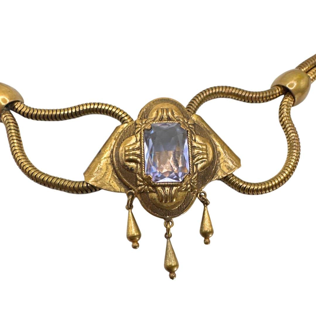 Antique Art Deco Revival Large Light Blue Crystal Necklace - Stone Detail