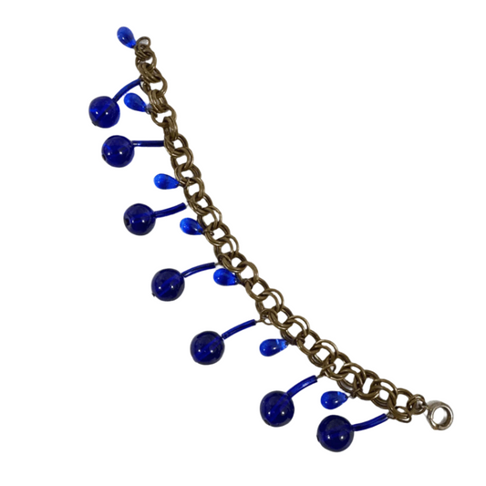 Antique German Blue Cobalt Charm Bracelet - Full Length