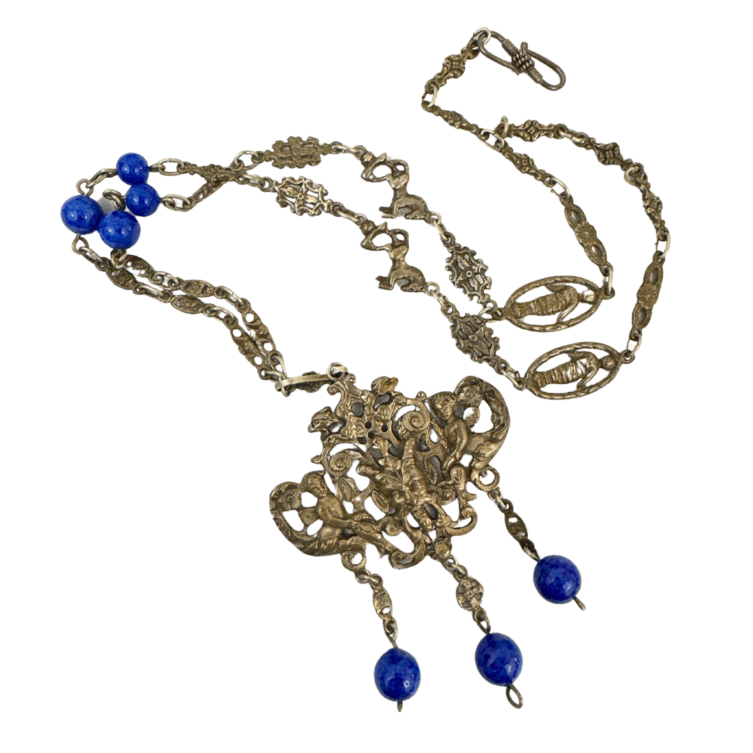 Antique Peruzzi Silver Satyr Necklace - Art Deco