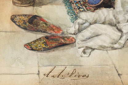 "Arabian Charger Seller" by Antonio Rivas - Orientalist Watercolor Paper on Board i- Subject detail