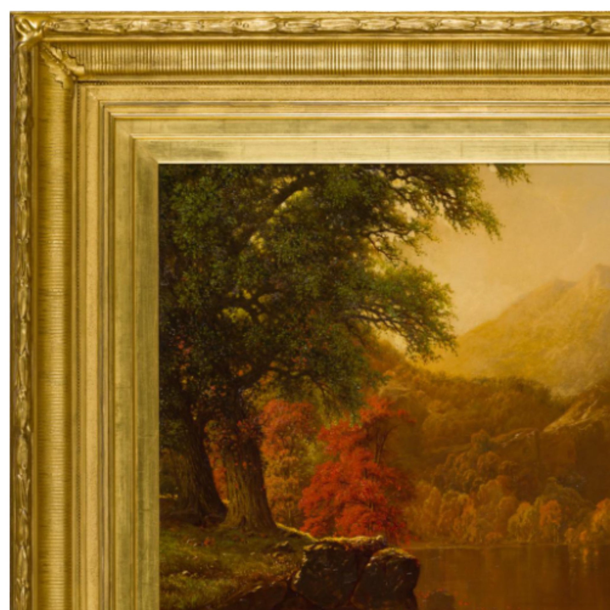 "Autumn Scene with Lake" by William Mason Brown - Frame Detail, Upper Left