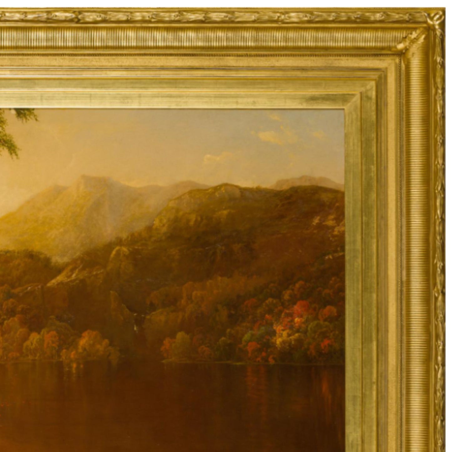 "Autumn Scene with Lake" by William Mason Brown - Frame Detail, Upper Right