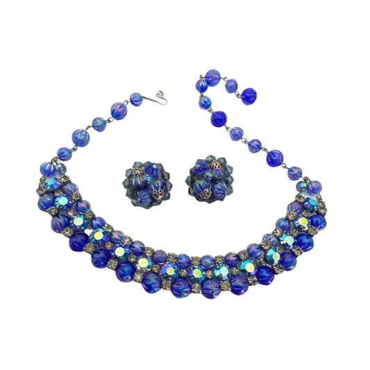 Blue Glass Jewelry Set - Earrings and Necklace