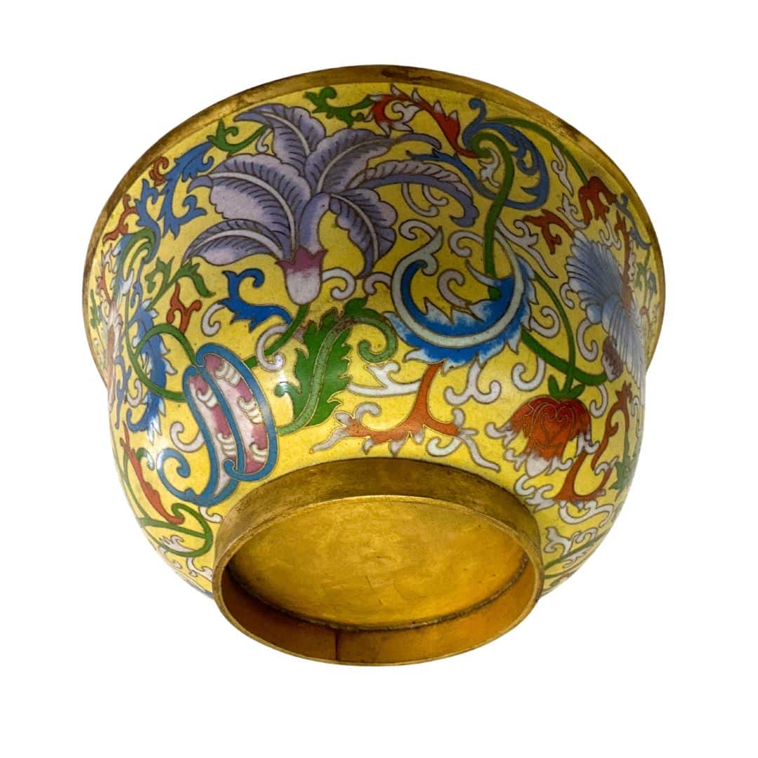 Chinese Floral Design Decorative Enamel Bowl with Cloisonné Decoration, side view