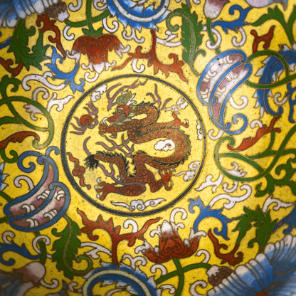 Chinese Floral Design Decorative Enamel Bowl with Cloisonné Decoration, top view