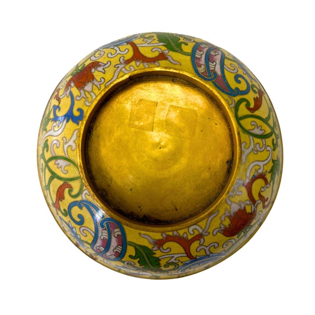 Chinese Floral Design Decorative Enamel Bowl with Cloisonné Decoration, underside