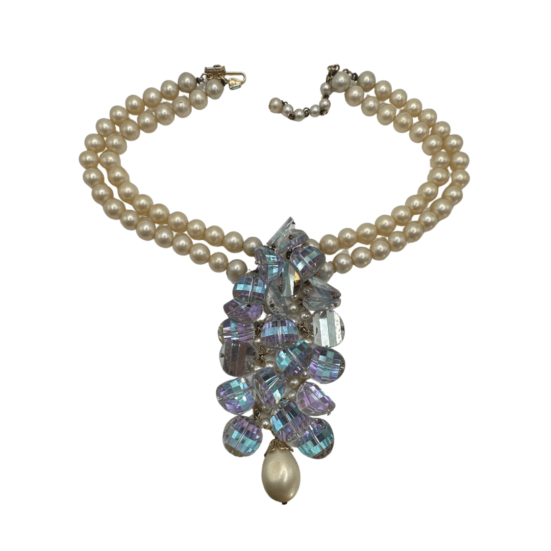  Classic Pearl Pendant Necklace with Glass and Large Drop Pearl