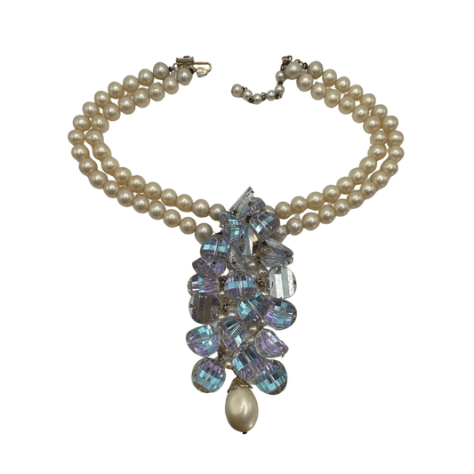  Classic Pearl Pendant Necklace with Glass and Large Drop Pearl