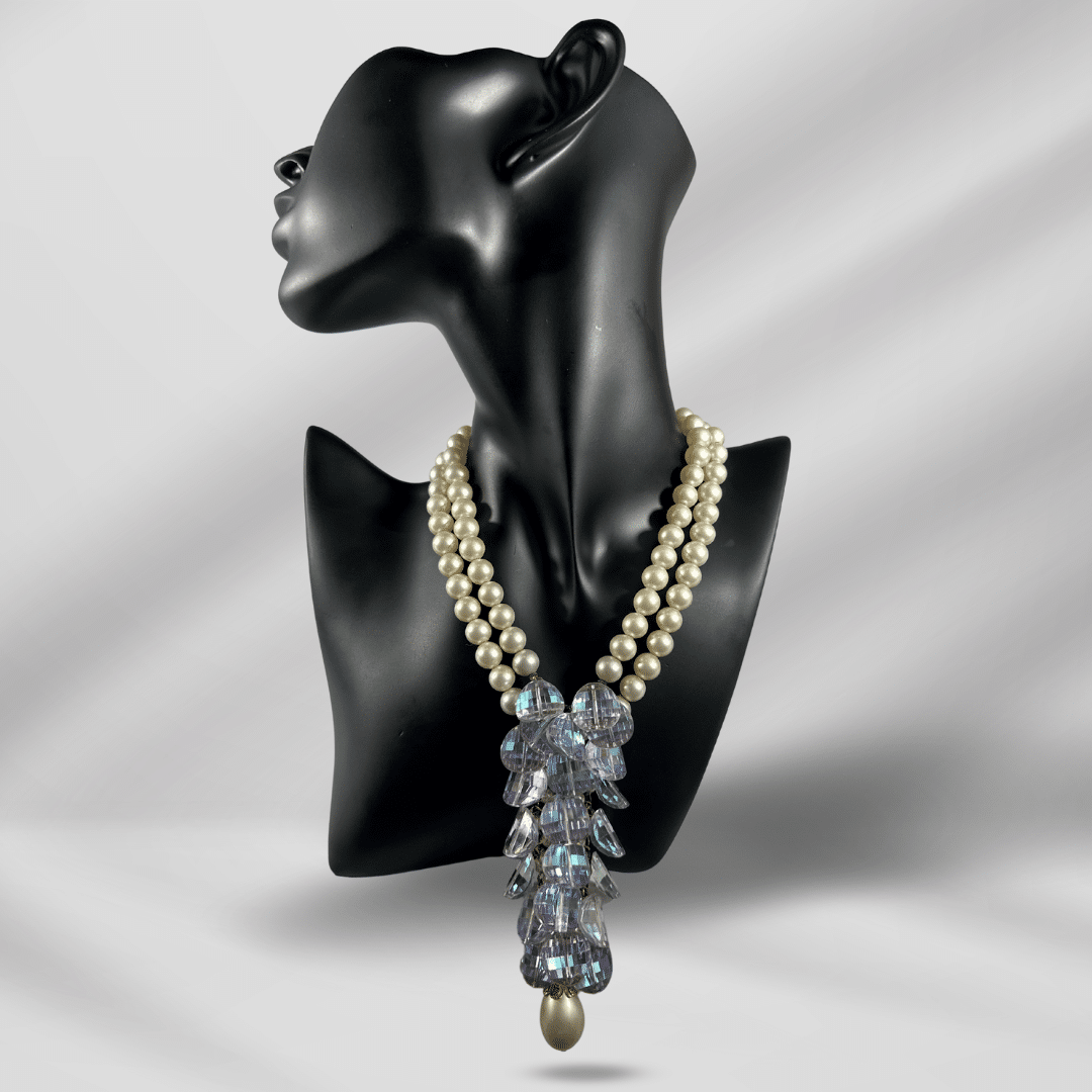  Classic Pearl Pendant Necklace with Glass and Large Drop Pearl - On Mannequin