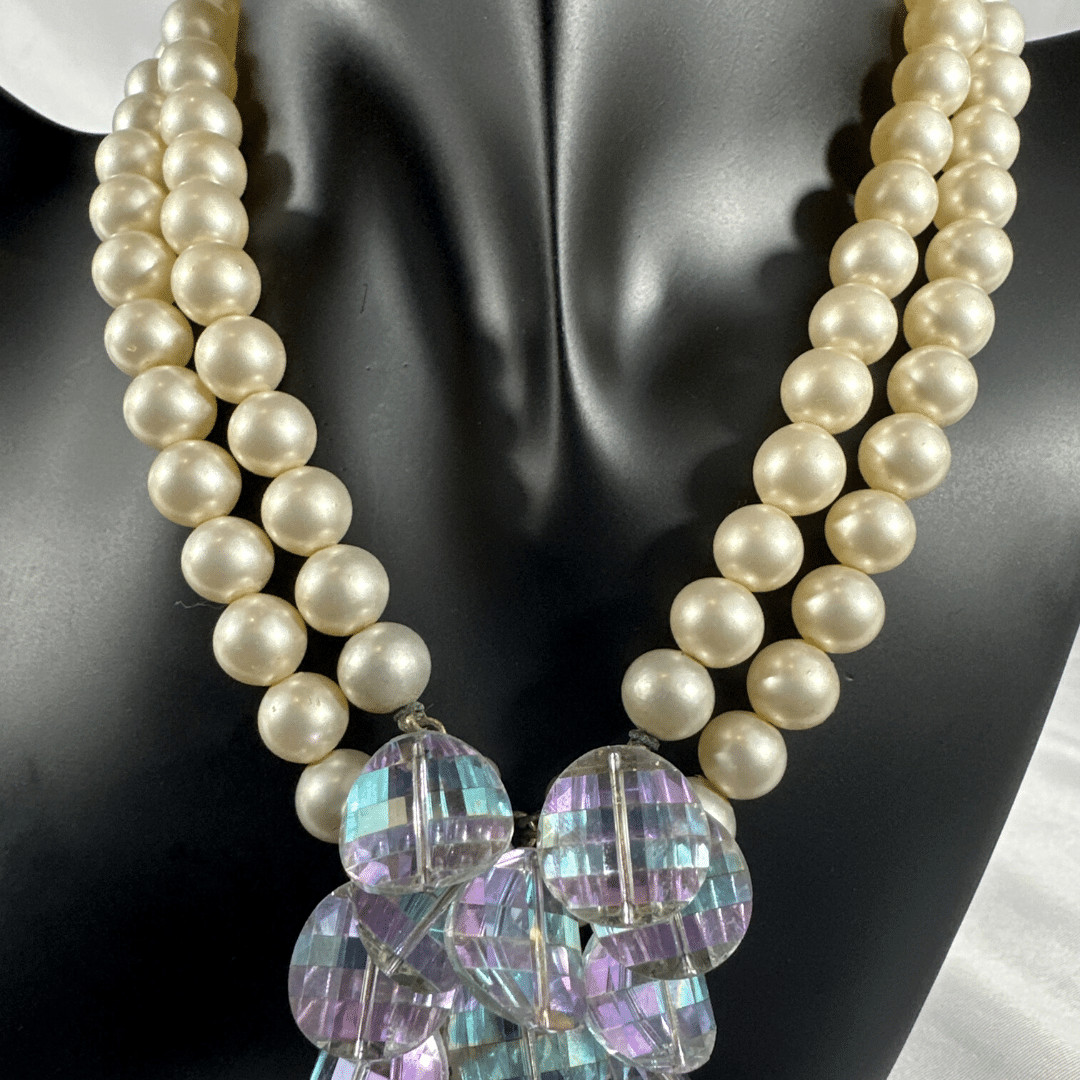  Classic Pearl Pendant Necklace with Glass and Large Drop Pearl - On Mannequin - Detail