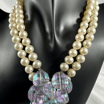  Classic Pearl Pendant Necklace with Glass and Large Drop Pearl - On Mannequin - Detail