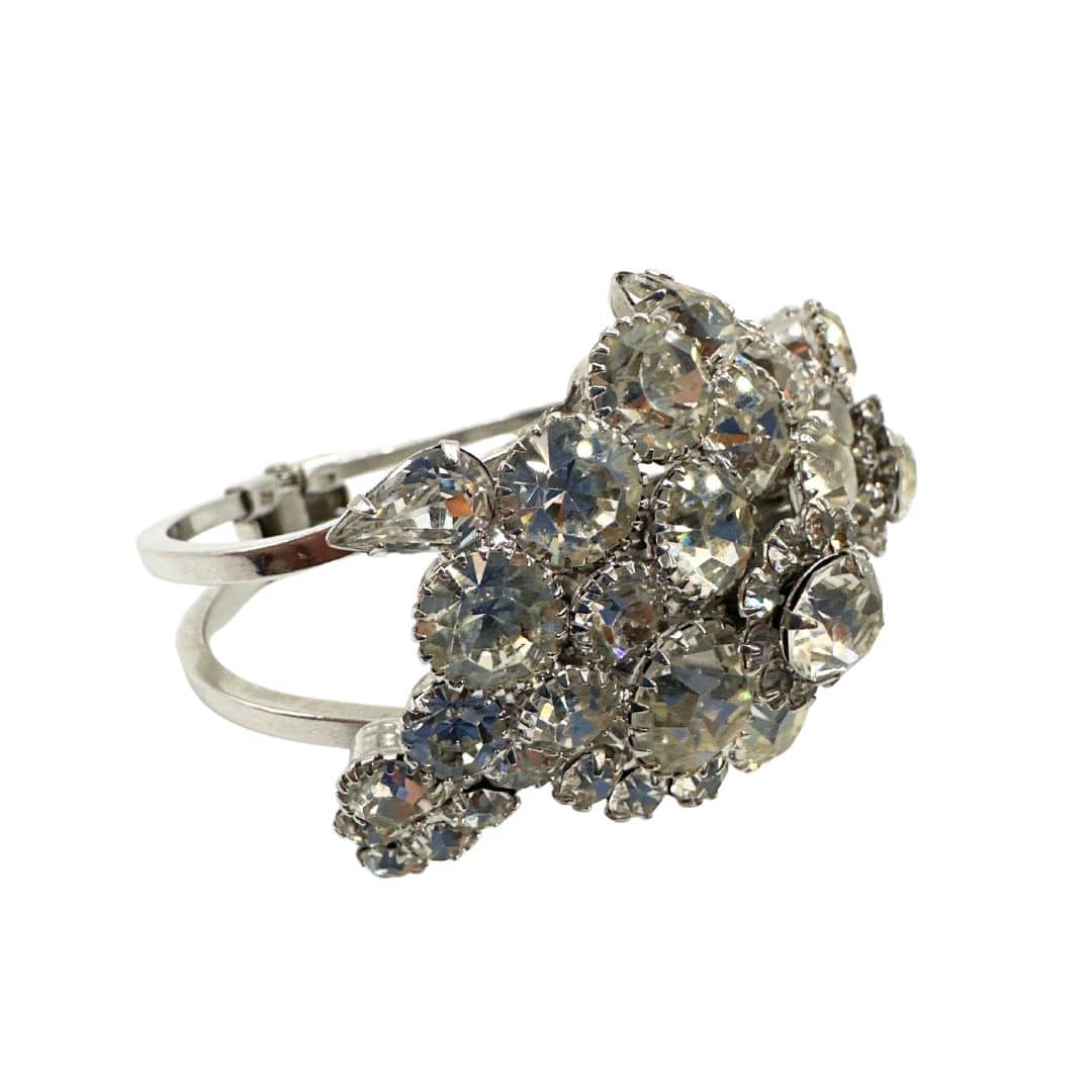 Classic Vintage Clear Rhinestone Bracelet with Multi-Shape Design - Left Side View