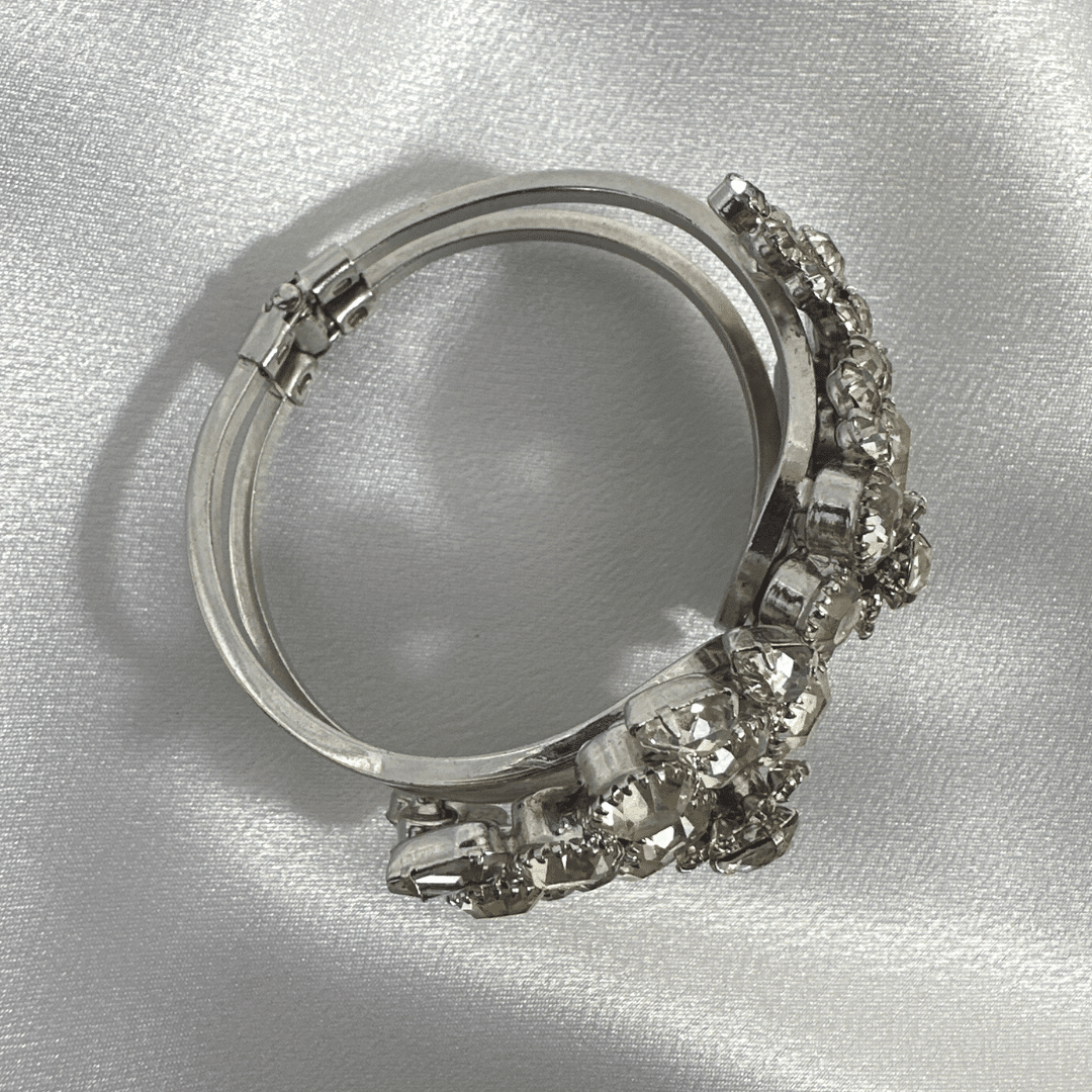 Classic Vintage Clear Rhinestone Bracelet with Multi-Shape Design - Satin Background