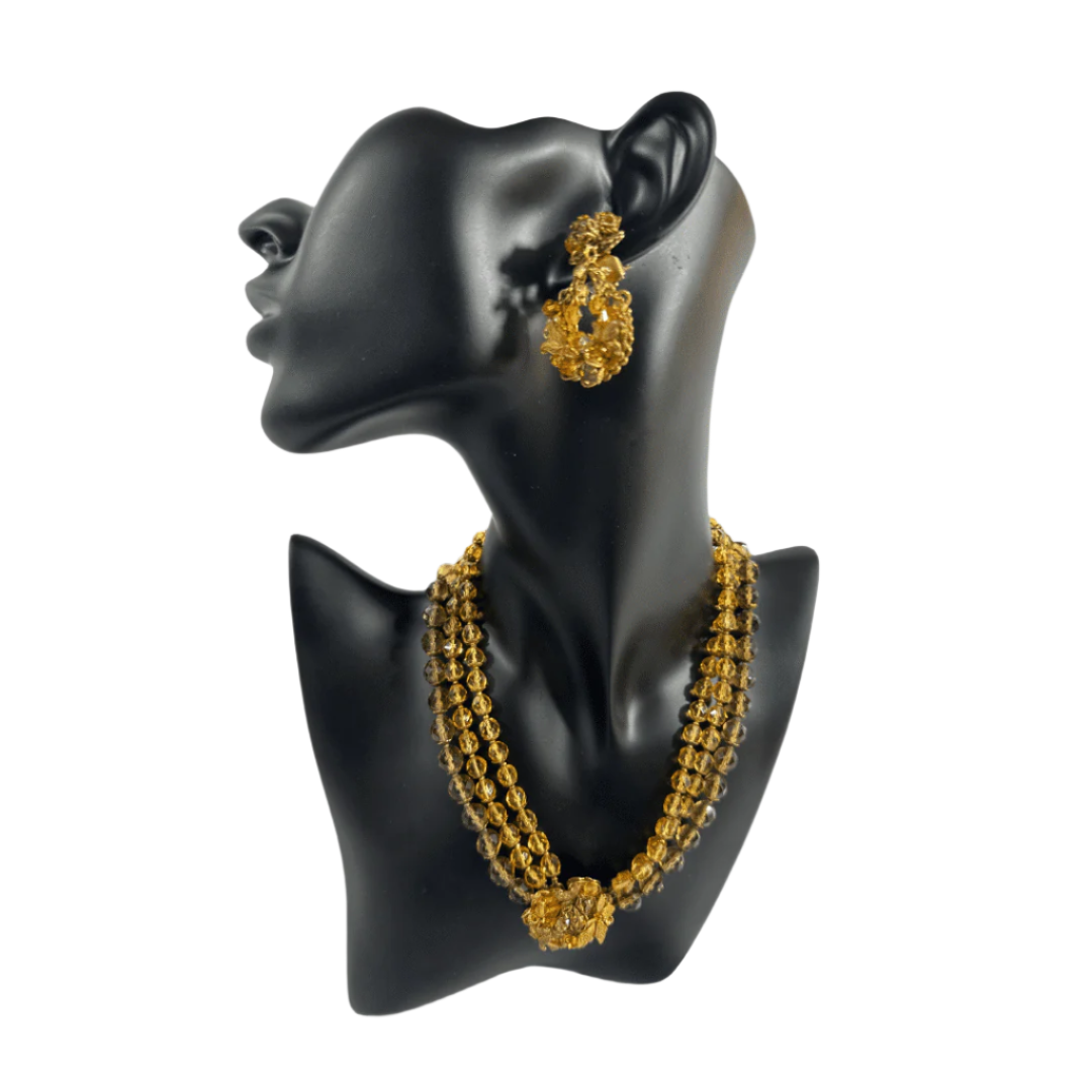 Demario Champagne Lucite Necklace and Earring Set - on mannequin - on White background
